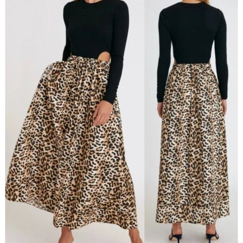 SOMETHING NAVY Tara Long Sleeve Cut Out Leopard Print Maxi Dress